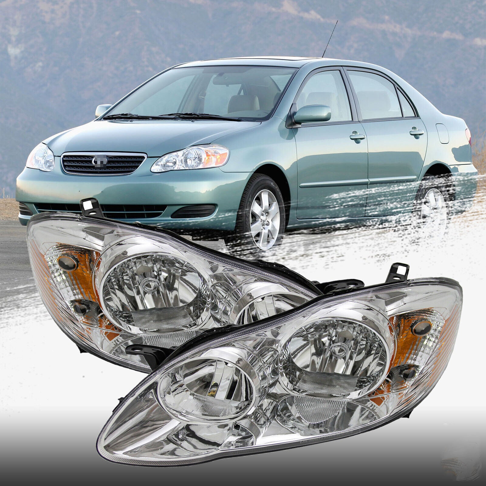 SUPAPRO Headlights Assembly lamps Housing for 2003-2008 Toyota Corolla