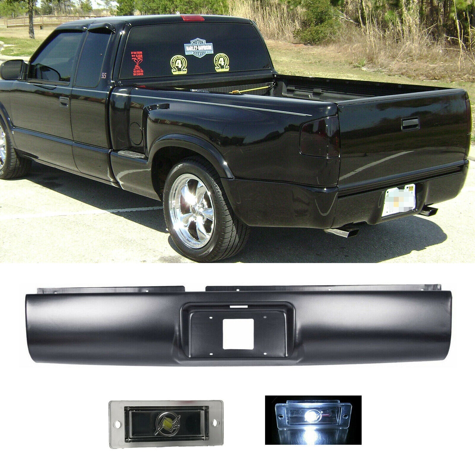 Rear Bumper Roll Pan w/LED License Light for 1994-2003 Chevy GMC S10 Sonoma