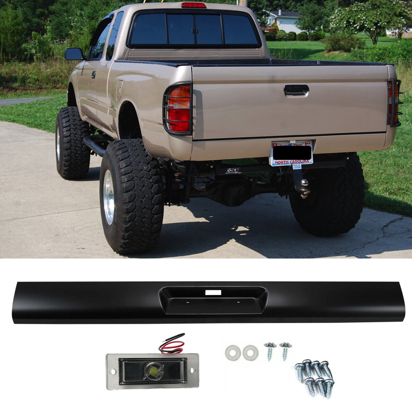 SUPAPRO Steel Rear Bumper Roll Pan w/LED License Light for 95-04 Toyota Tacoma