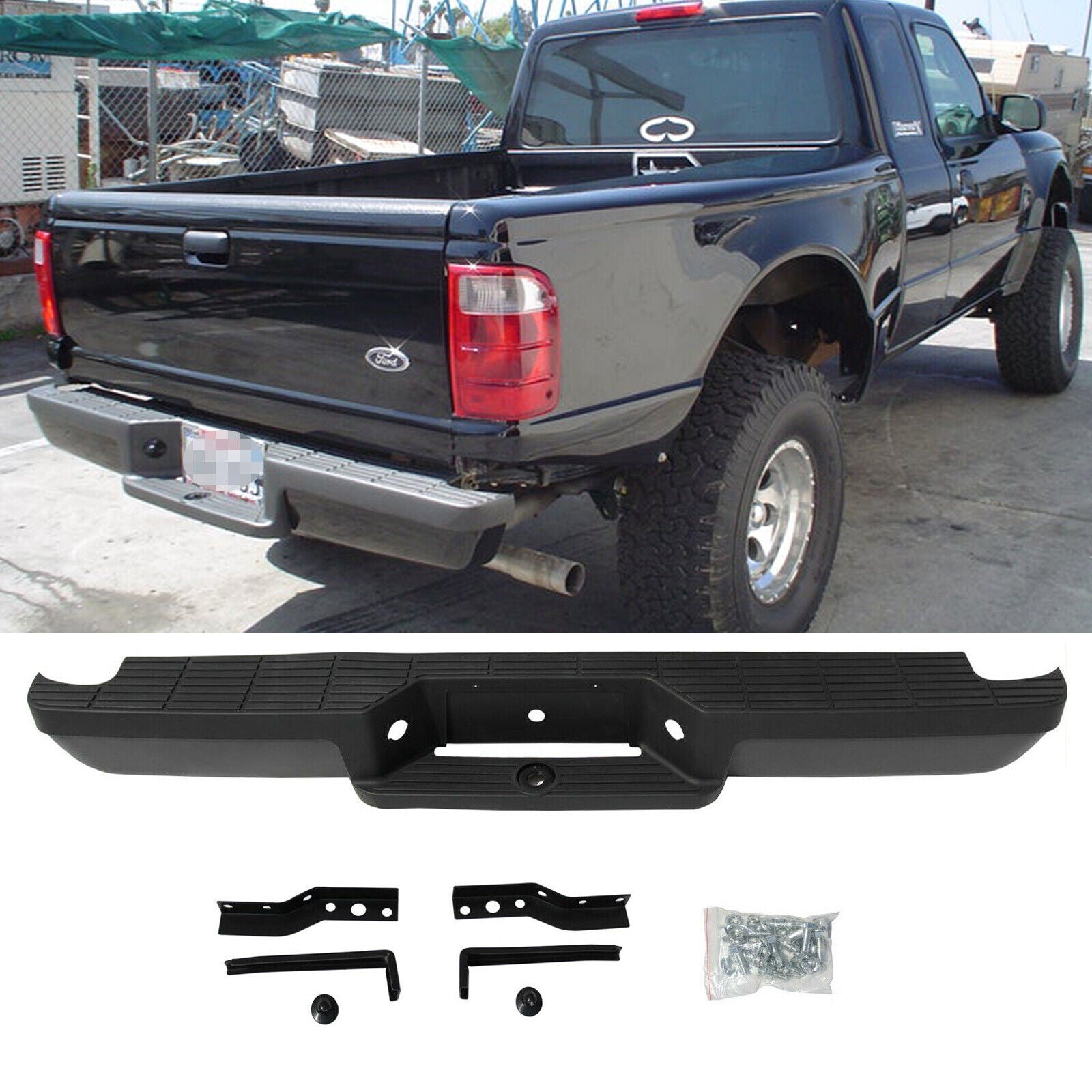 SUPAPRO Black Steel Rear Step Bumper for 1993-2011 Ford Ranger Fleetside