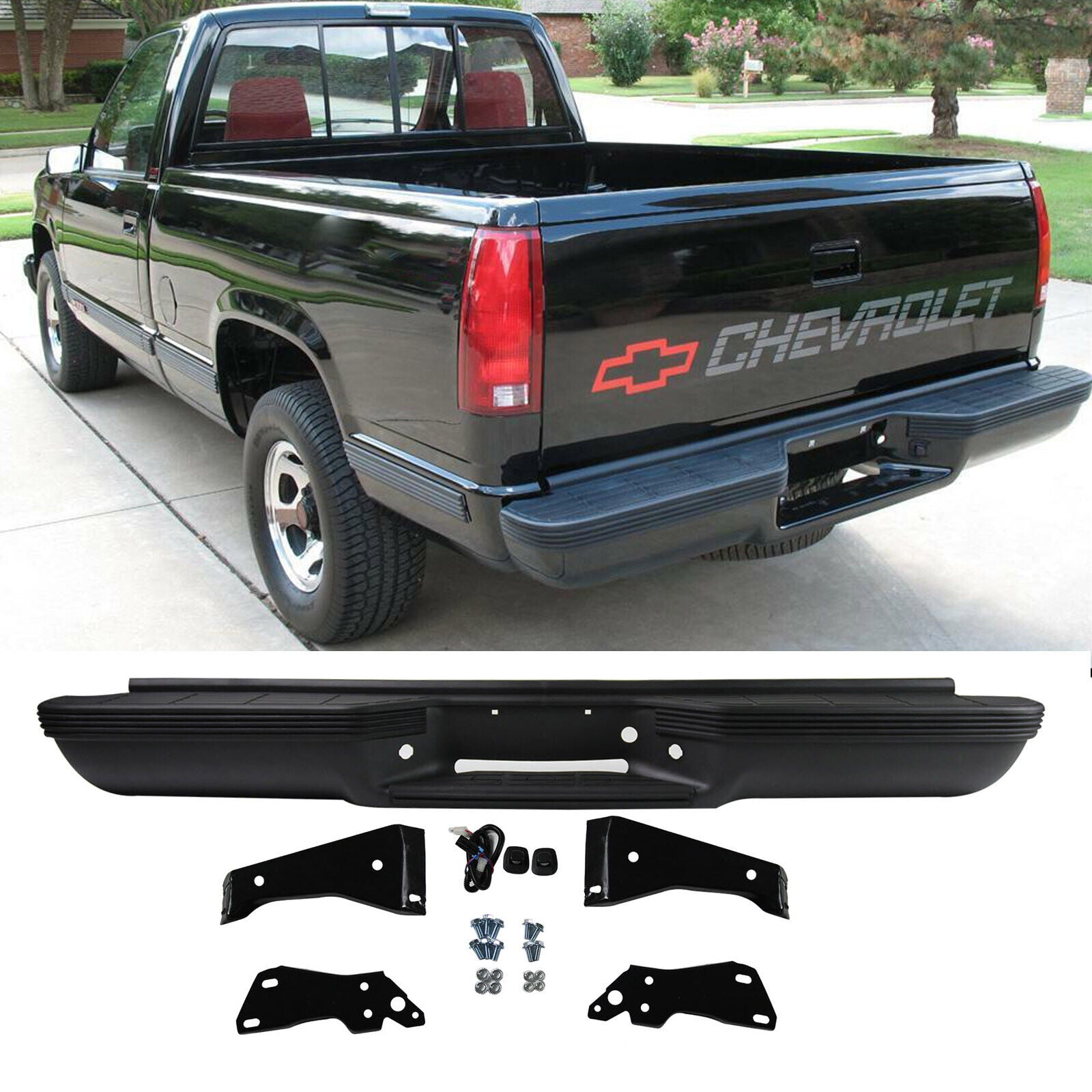 SUPAPRO Black Rear Step Bumper for 88-2000 Chevy Silverado GMC Sierra C/K 1500 2500