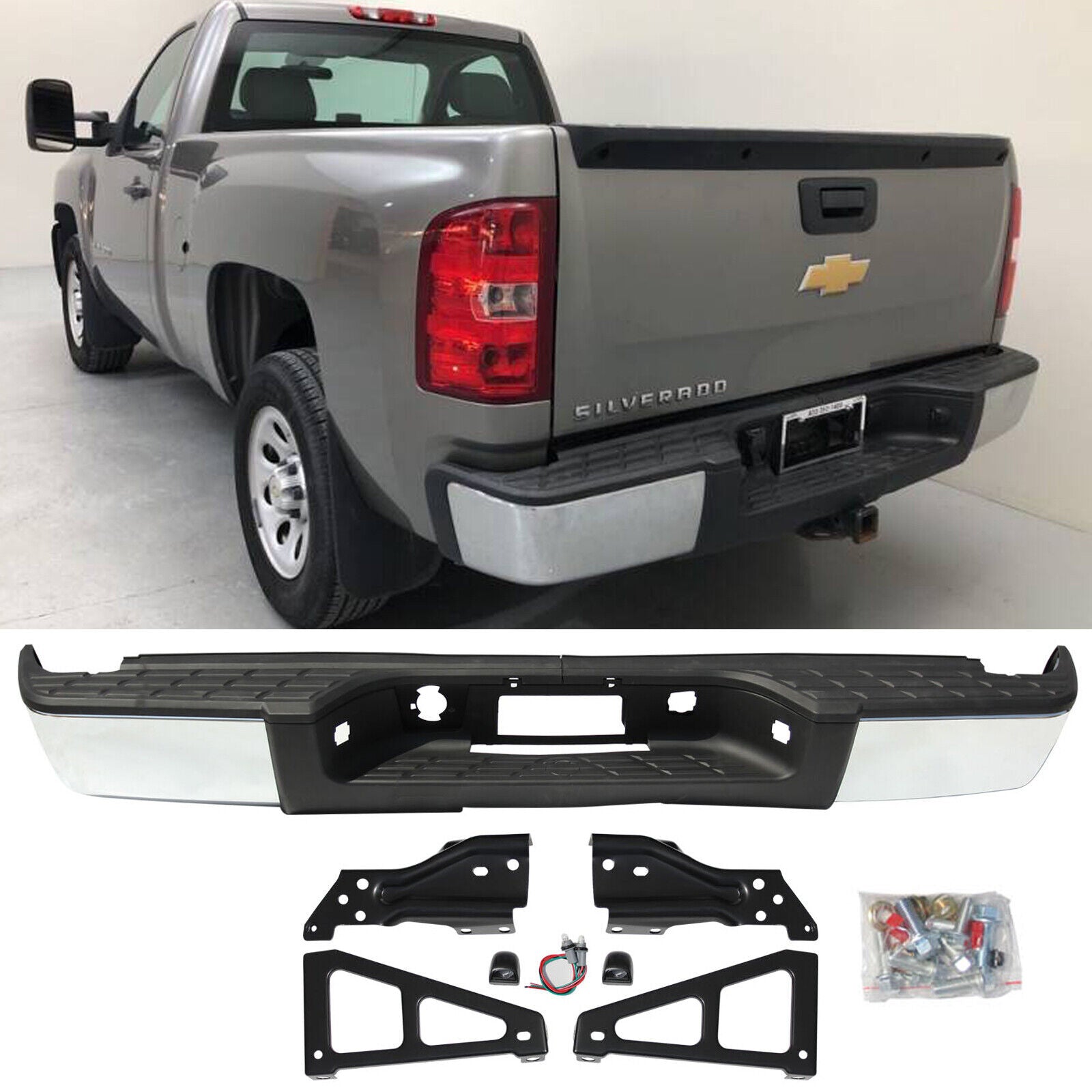 SUPAPRO Rear Step Bumper w/o Sensor Holes for 07-13 Silverado GMC Sierra 1500