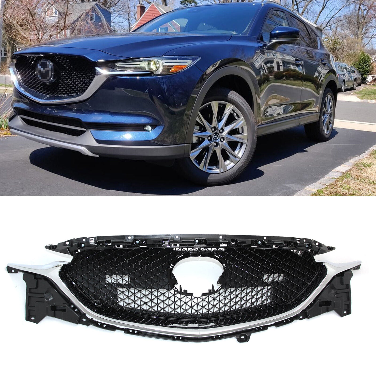 SUPAPRO Chrome Front Upper Grille Assembly No Emblem for 2017-2020 Mazda CX-5